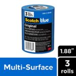 ScotchBlue Original Multi-Surface Painter’s Tape, Blue, Paint Tape Protects Surfaces and Removes Easily, Multi-Surface Painting Tape for Indoor and Outdoor Use, 1.88 Inches x 60 Yards, 3 Rolls