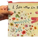 Blue Q Zipper Pouch, I Like Who I’m Becoming. Made from 95% Recycled Material, 7.25″ h x 9.5″ w, Colorful Chunky Zipper (multicolored)