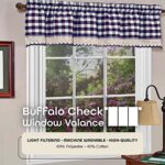 Buffalo Check Valance Window Curtains – 58 Inch Width, 14 Inch Length – Navy Blue & Ivory White Plaid – Light Filtering Farmhouse Country Drapes for Bedroom Living & Dining Room by Achim Home Decor