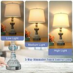 Farmhouse 3-Way Dimmable Touch Table Lamps with 2 USB Ports, Set of 2 Coastal Bedroom Bedside Reading Lamps, Modern Rustic Nightstand Desk Lamps for Living Room in Washed Blue, LED Bulbs Included
