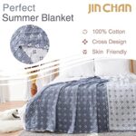 jinchan Blue Throw Blanket for Couch Boho Throw Blanket Cozy Blanket Cotton Winter Blanket Twin Size Bed Throw 3 Layer Coverlet Geometric Quilt Soft Blanket Baby Kid Gift 60×80 Inch