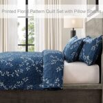 Exclusivo Mezcla Microfiber Queen Size Quilt Set for All Seasons, 3 Piece Flower Pattern Bedspreads Coverlet Set with 2 Shams, Lightweight and Soft Bedding Set, (92″x 96″, Navy)