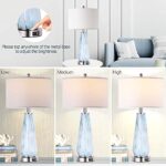 Modern Table Lamp Set of 2 Touch Control, 27″ Tall Faded Swirl Blue Gray Art Glass Bedside Lamp with USB Ports, 3-Way Dimmable Hand Crafted Nightstand Lamps White Drum Shade for Living Room, Bedroom