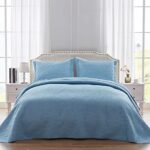 SunStyle Home King Quilt – Lightweight Summer Fog Blue Quilt Set King – Down-Alternative Quilt – Soft Bedspread Coverlet Bedding Set for All Season 3 Pieces(1 Quilt, 2 Pillow Shams)