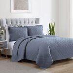 EXQ Home Quilt Set Full/Queen Size Blue 3 Piece,Lightweight Soft Coverlet Modern Style Squares Pattern Bedspread Set for All Season(1 Quilt,2 Pillow Shams)
