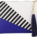 B BRENTANO Vegan Clutch Bag Pouch with Tassel Accent (Blue)