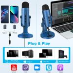 ZealSound USB Microphone,Condenser Gaming Mic for Phone/Laptop/PC/PS4/5/Computer,Microphone with Gain Knob,LED Mute,Monitor Volume Adjustment,Stand Base for Streaming, Podcast, Studio Recording (Blue)