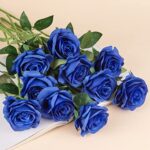 Flojery 10pcs Royal Blue Silk Roses Artificial Rose Flowers Long Stem for DIY Wedding Bouquet Table Centerpiece Home Decor (Royal Blue)