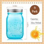 Yinder 6 Pack 32 oz Mason Jars with Lids Wide Mouth Colored Canning Jars Glass Container for Storage Canning Fermenting Pickling DIY Crafts Decoration Dishwasher Not Allowed (Light Blue)