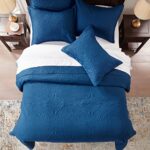 Anluoer Quilt Queen Size Bedding Set-Dark Blue Embossed, Bedspreads-Lightweight Summer Soft Microfiber Bedspread, Bed Coverlet for All Seasons (1 Quilt, 2 Pillow Shams)