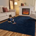 Arbosofe Fluffy Soft Area Rugs for Bedroom Living Room, Navy Blue Shaggy Rugs 4 x 6 Feet, Carpet for Kids Room, Throw Rug for Nursery Room, Fuzzy Plush Rug for Dorm, Cute Room Decor for Baby