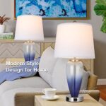 AKASUKI Blue Glass Modern Table Lamp for Living Room Set of 2 with USB Port and Outlet, 3-Way Dimmable Touch Control Bedside Lamps for Bedroom Nightstand Decor, 22″ H x 12″ W (LED Bulbs Included)