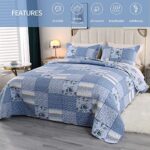 ENJOHOS Blue Patchwork Quilt Set Queen Bedspread Queen Size Quilt Quilted Coverlet Reversible Lightweight Quilt for Queen Bed with 2 Pillow Shams for All Seasons