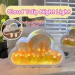 Cloud Tulip Lamp, DIY Tulip Night Light, Cloud Tulip Mirror Night Light, Romantic Bedside Lamp, Tulip LED Table Lights, Decorative Table Lamp, Handmade Lantern for Home Bedroom Decoration (Blue)