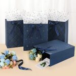 KomoLeay 4 Pack 9″ Medium Size Gift Bags Assorted Premium Blue Gift Bags with Tissue Paper Use for Birthdays, Baby Shower,weddings,Party Favor, Holiday Presents-7″ X 4″ X 9″