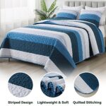 Andency Navy Blue Striped Quilt Queen(90x96Inch), 3 Pieces (1 Striped Quilt and 2 Pillowcases) Patchwork Bedspread Coverlet Set, Soft Microfiber Lightweight Quilted Bedding Set