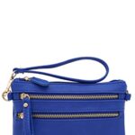 FashionPuzzle Multi Zipper Pocket Small Wristlet Crossbody Bag (Royal Blue)
