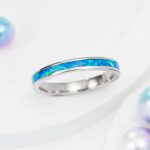 Aloha Jewelry Company 925 Sterling Silver 3mm Opal Stackable Wedding Ring Eternity Band, Blue White Opal, Rhodium Plated, Hypoallergenic for Sensitive Skin, Gift Box Included (3mm Blue Opal, 7)