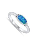 Blue Simulated Opal Unique Oval Ring New .925 Sterling Silver Band Size 9