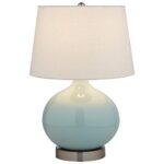 Amazon Brand – Stone & Beam Round Ceramic Table Lamp With Light Bulb and White Shade – 11 x 11 x 20 Inches, Cyan Blue