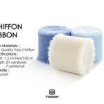 Vitalizart Chiffon Silk Ribbon 1.5″ x 21Yd Handmade Frayed Edge White Dusty Blue Ribbons for Gift Wrapping Bridal Bouquets Baby Shower Wedding Invitations