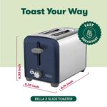 BELLA 2 Slice Toaster, Quick & Even Results Every Time, Wide Slots Fit Any Size Bread Like Bagels or Texas Toast, Drop-Down Crumb Tray for Easy Clean Up, Stainless Steel and Blue
