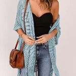 Sidefeel Women Open Front Knit Sheer Cardigans Summer Boho Lightweight Kimono Cover Ups Sky Blue