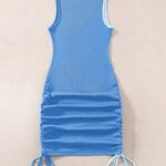 Verdusa Women’s Color Block Drawstring Ruched Ribbed Mini Tank Bodycon Dress Blue XL