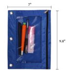 Wodison 3-Ring Pen Pencil Pouch with Clear Window Stationery Bag Binder Case Classroom Organizers Blue