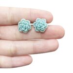 Hypoallergenic Succulent Earrings 13mm 925 Sterling Silver Post Soft Ceramic Resin Handmade Stud Earrings for Women Sensitive Ears – Aqua Blue