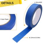 3PCS Premium Blue Painters Tape, Paint Tapes, Masking Tape for DIY Crafts & Arts, Painting Tape with Adhesive Backing, Easy Removal Paper Rolls for Decoration, Labeling, Packing, Home (0.94IN X 65FT)