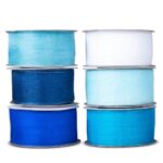 SOFIRE 6 Roll 1 Inch Wide Blue Organza Ribbon Sheer Chiffon Ribbon for Gift Wrapping(Blue)