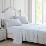 Laura Ashley Home – Queen Sheets, Soft Sateen Cotton Bedding Set – Sleek, Smooth, & Breathable Home Decor, Ramona Blue