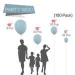 PartyWoo Pale Aqua Balloons, 100 pcs Retro Blue Balloons Different Sizes Pack of 18 Inch 12 Inch 10 Inch 5 Inch Balloons for Balloon Garland or Balloon Arch as Party Decorations, Birthday Decorations