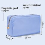 SOIDRAM Makeup Bag Travel Bag Pouch, Blue Toiletry Bag Makeup Organizer Nylon Bag Cosmetic Preppy Bag Zipper Pouches Brides Bag