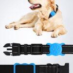 Joytale 2 Pack Airtag Dog Collar Holder Waterproof, Elastic Silicone Air Tag Holder for Dogs and Cats, Light and Durable Apple Airtag Holder with Slide-On Loop(Royal Blue/Aqua Blue)