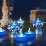 Homemory LED Tea Lights Candles Bulk, Set of 24 Battery Tea Lights, Long-Lasting Battery Operated Blue Tea Lights, White Base, Batteries Included