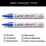 TFIVE Blue Permanent Paint Marker Pens – 2 Count Oil Based Marker Pen, Medium Tip, Waterproof & Quick Dry, for Office, Art projects, Rock Painting, Ceramic, Glass, Wood, Plastic, Metal, Canvas