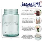 Jarmazing Products Blue Vintage Glass Mason Jars – Six Pack Pints – Regular Mouth – For Canning, Food Storage, Overnight Oats, Candies, Farmhouse Decor, DIY Crafts – 6 Pack