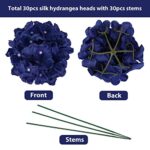 JPSOR 30pcs Hydrangea Artificial Flowers, Silk Flower Heads with Stems, Fake Flowers for Wedding Arch Centerpiece Home Decoration (Royal Blue)
