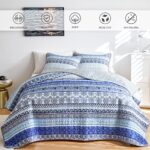 FlySheep Quilt Set King Size, 3 Pieces Blue and Navy Boho Stripes Design Lightweight Summer Bedspread/Coverlet Bedding Set, Soft Microfiber for All Season – 104×90 inches