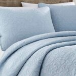 Laura Ashley King Size Quilt Set Cotton Reversible Bedding with Matching Shams, Ideal for All Seasons & Pre-Washed for Added Softness, Breeze Blue