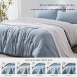 GRT Queen Bed in a Bag 7-Pieces Reversible Comforter Set Queen, Pom Pom Fringe Bedding Comforter Set Blue Bed Set with Comforter, Pillow Shams, Flat Sheet, Fitted Sheet and Pillowcases