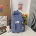 GAXOS Cute Aesthetic Backpack for School Middle Student Travel Blue Backpack Teens Girls Bear Pin Book Bags