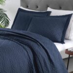 EXQ Home Quilt Set Full Queen Size Navy 3 Piece,Lightweight Soft Coverlet Modern Style Squares Pattern Bedspread Set(1 Quilt,2 Pillow Shams)