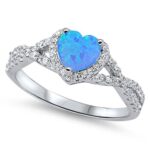 Heart Blue Simulated Opal Wave Knot Promise Ring .925 Sterling Silver Band Size 9