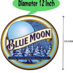 Blue Moon Beer Vintage Style Round Tin Sign, Retro Lightweight Aluminum Metal Round Tin Signs Decor Wall Art Posters Gifts for Door Plaque Home Bars Clubs Cafes, 12X12 Inch