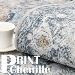 jinchan Area Rug 3×5 Persian Rug Vintage Rug Indoor Floor Cover Print Distressed Carpet Blue Thin Rug Chenille Mat Foldable Accent Rug Lightweight for Kitchen Bathroom Living Room Bedroom Dining Room