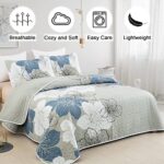 DJY 3 Pieces Quilt Set Queen Floral Pattern Coverlet Elegant Boho Bedspread with 2 Pillow Shams Lightweight Microfiber Bedding All Season (Blue, 90″x96″)