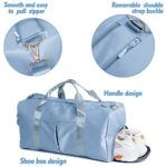 Small Gym Bag for Women and Men, Workout Bag for Sports and Weekend Getaway, Waterproof Dufflebag with Shoe and Wet Clothes Compartments (Light blue)